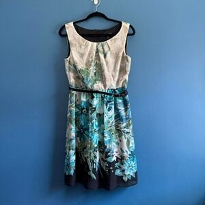 Chiffon Pleated Dress Women's Size 10 Petite Connected Apparel Blue Floral